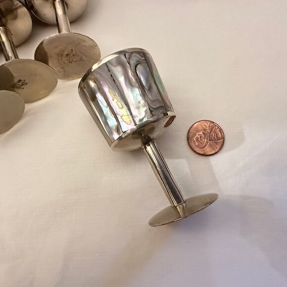 Set of Four Vintage Silver Abalone Shell Goblets - Picture 9 of 9